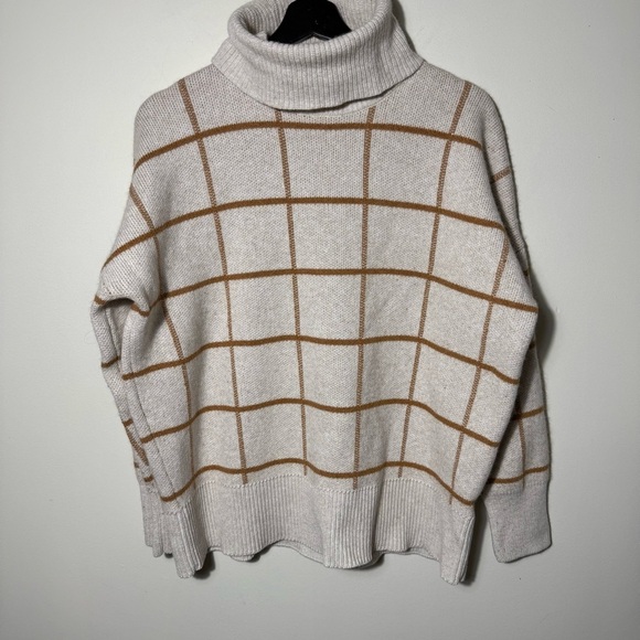 Madewell Pearldale Turtleneck Sweater Windowpane In Cream Size M cotton/wool - Picture 3 of 11